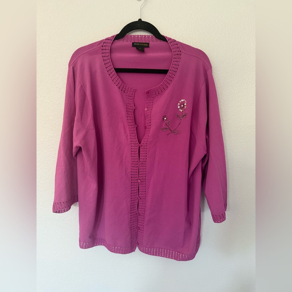 Grace Dane Lewis Magenta Plus Size Floral Embroidered Cardigan Size 2X